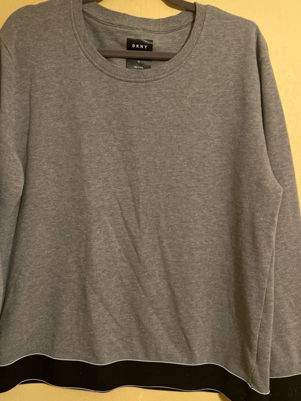 DKNY Gray Crewneck Sweatshirt with Black Hem